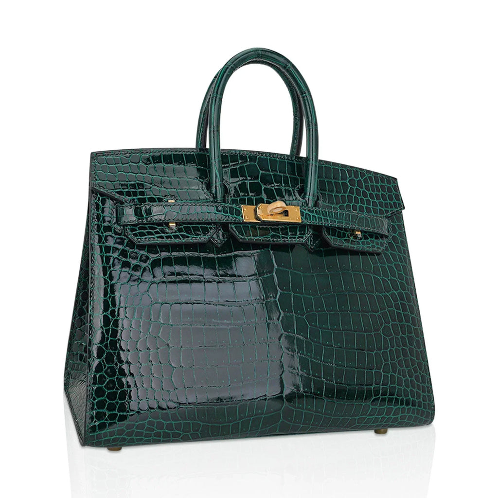 👜Birkin 25 Bag Sellier Vert Fonce Porosus Crocodile Bag with Gold Hardware
