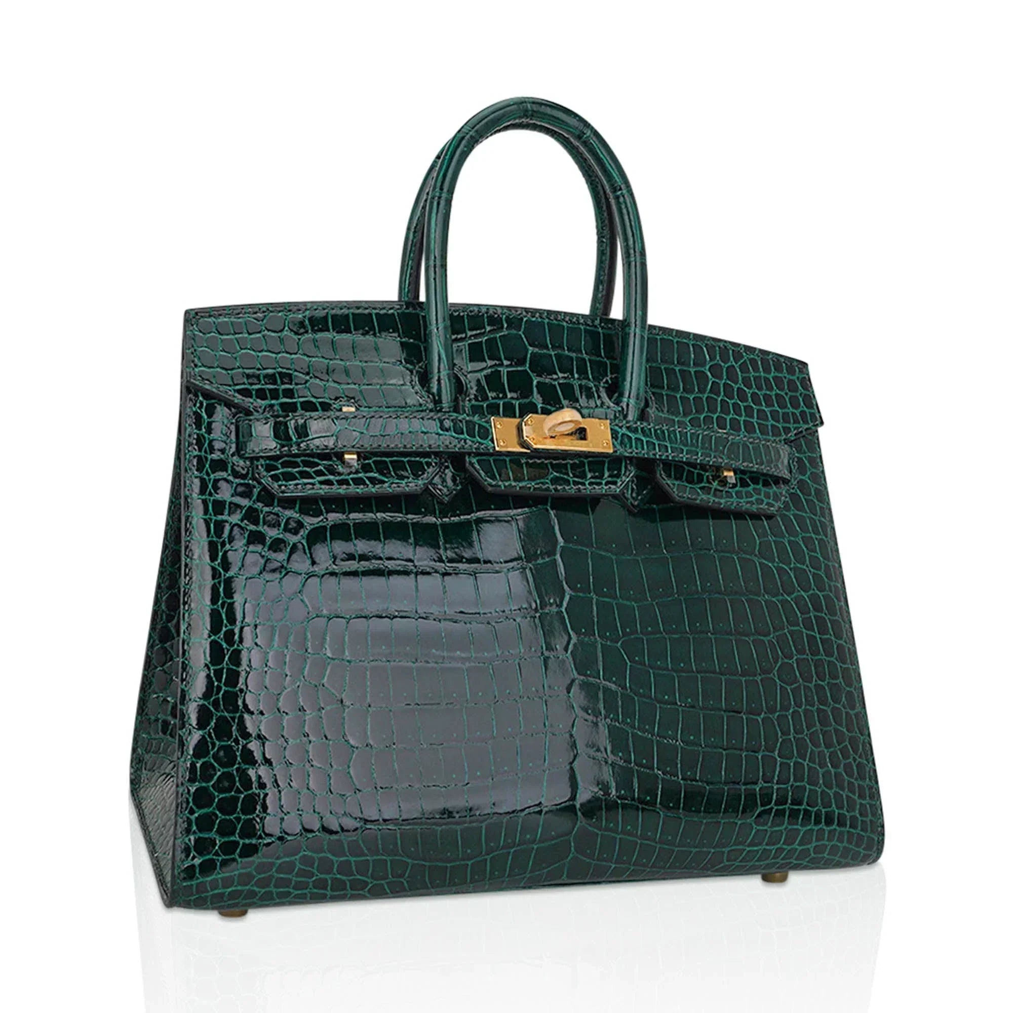👜Birkin 25 Bag Sellier Vert Fonce Porosus Crocodile Bag with Gold Hardware