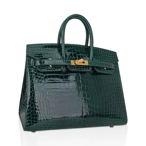 👜Birkin 25 Bag Sellier Vert Fonce Porosus Crocodile Bag with Gold Hardware