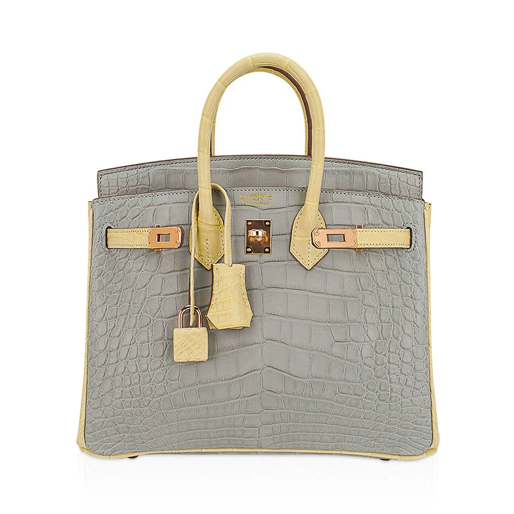 👜Special Order HSS Birkin 25 Bag Gris Perle & Vanille Matte Alligator with Rose Gold Hardware