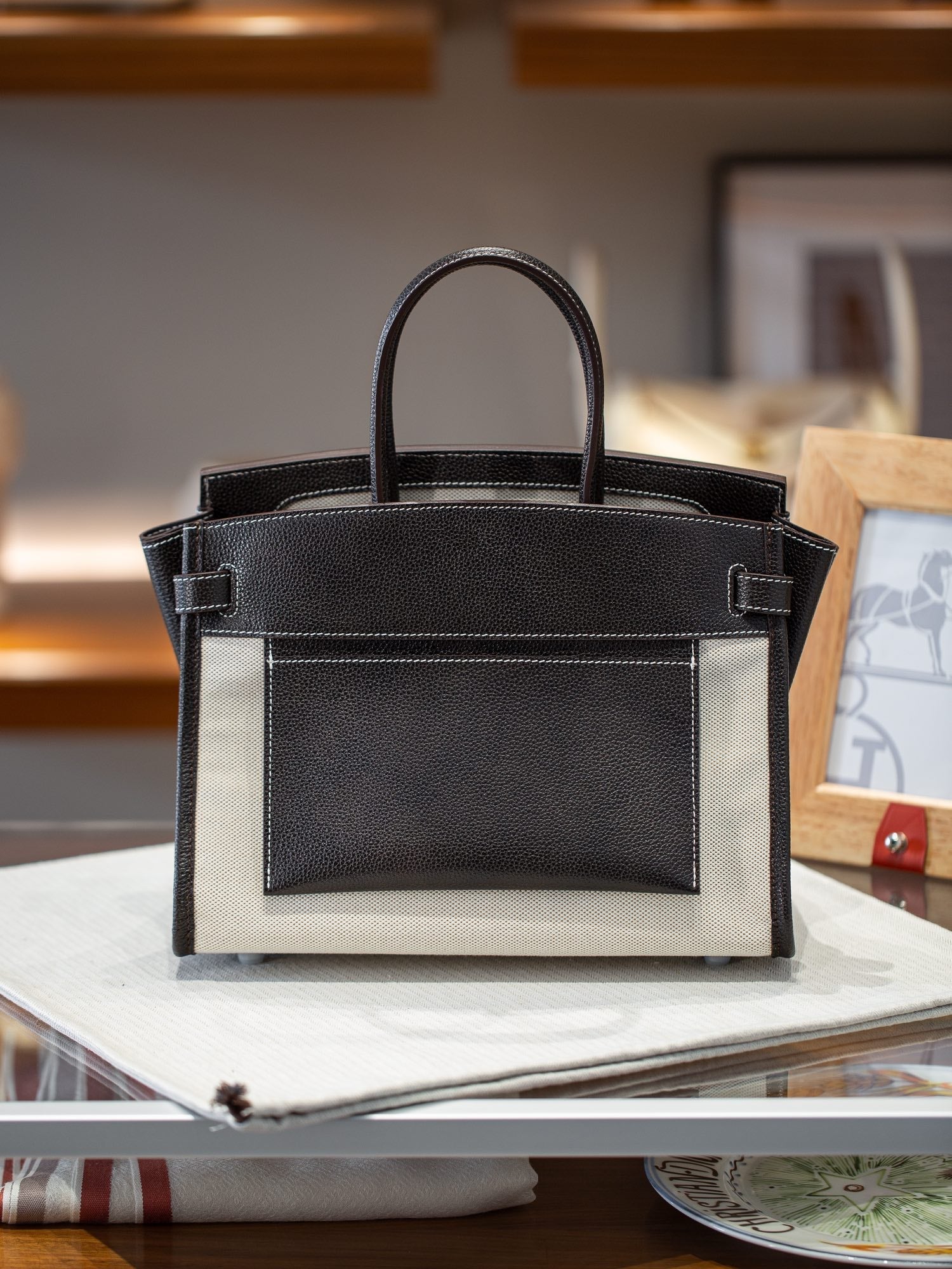 👜Birkin 35 A L'Envers Black-Ecru Toile H Canvas and Black Volupto Palladium Hardware