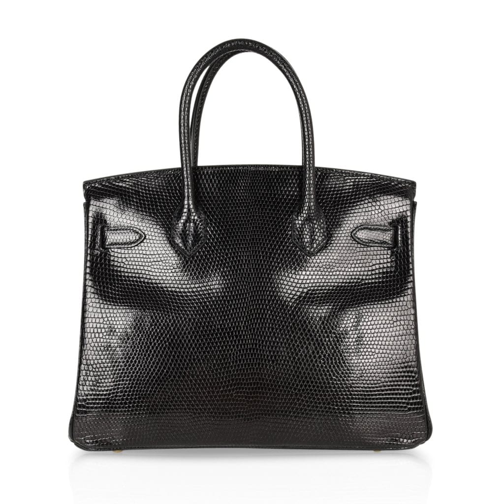 👜Birkin 30 Bag Jet Black Lizard Gold Hardware