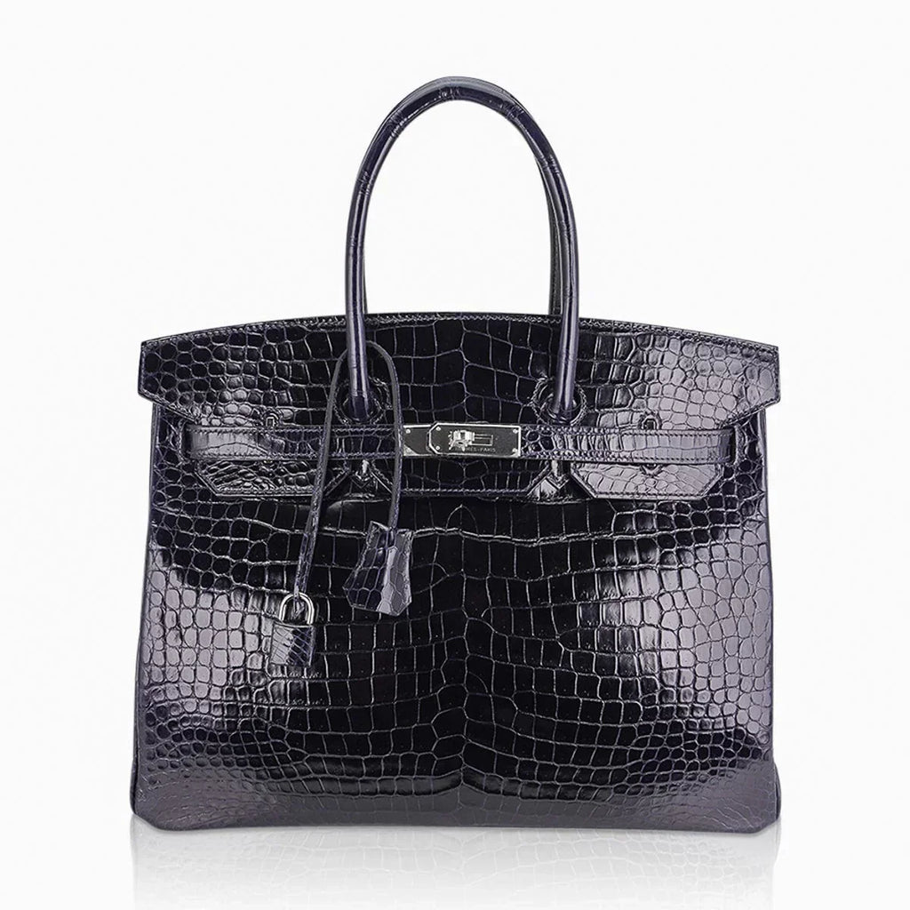 👜Birkin 35 Bag Blue Marine Porosus Crocodile with Palladium Hardware