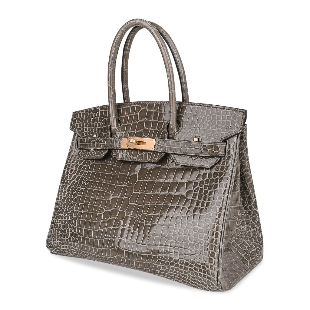 👜Birkin HSS 30 Bag Gris Tourterelle / Blue Sapphire Porosus Crocodile Limited Edition