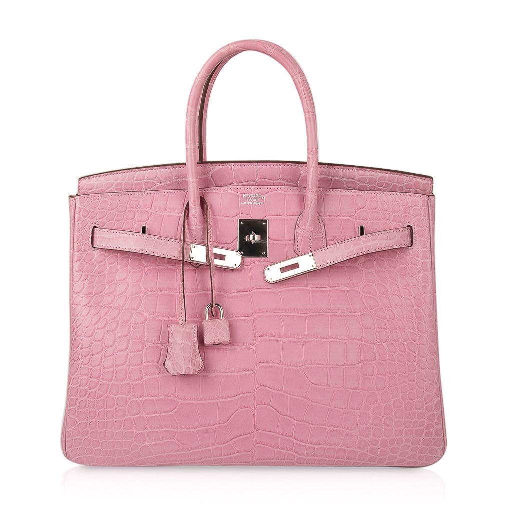 👜Limited Edition Birkin 35 Bag 5P Pink Matte Alligator with Palladium Hardware