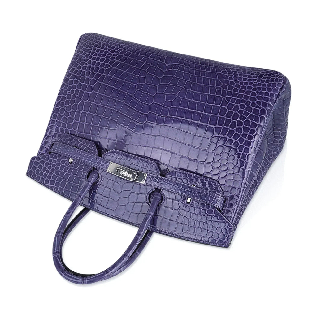 👜Birkin 35 Bag Blue Brighton Porosus Crocodile Palladium Hardware New