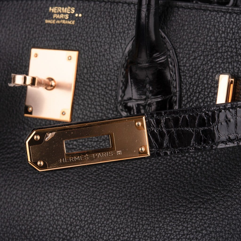 👜Birkin 30 Touch Bag Black Crocodile / Black Leather Rose Gold Hardware