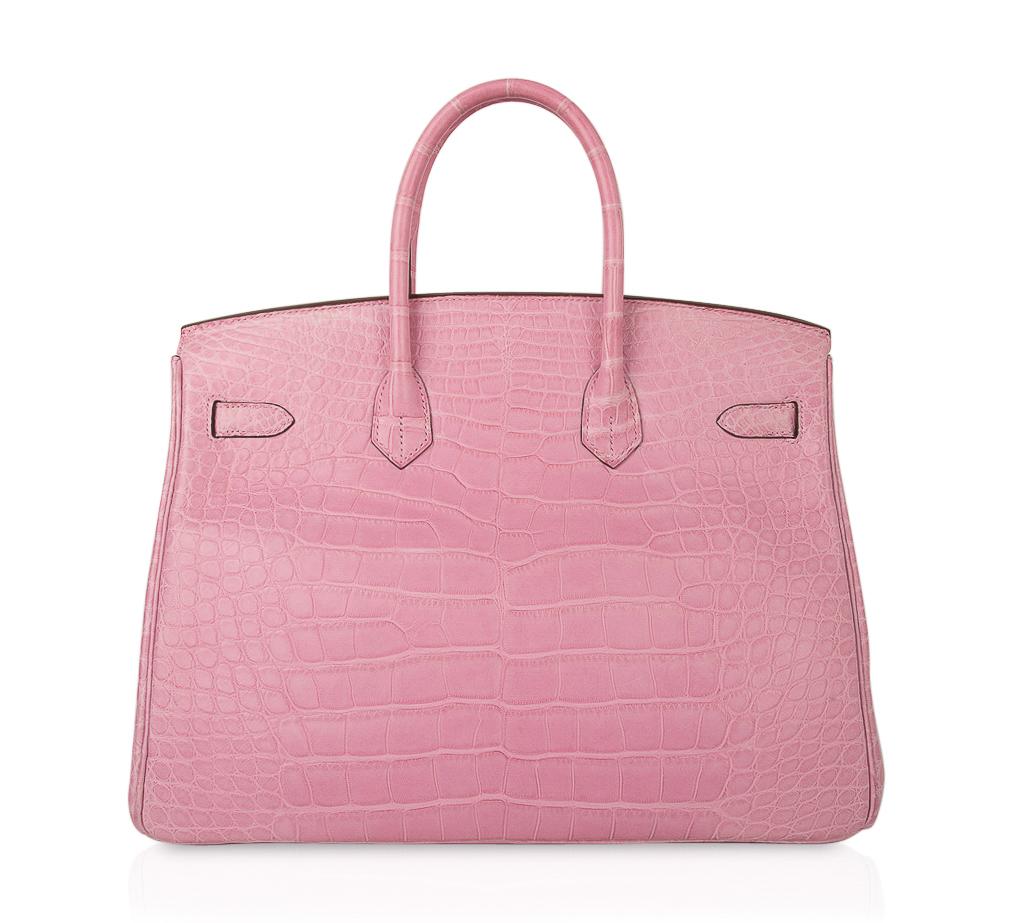 👜Limited Edition Birkin 35 Bag 5P Pink Matte Alligator with Palladium Hardware