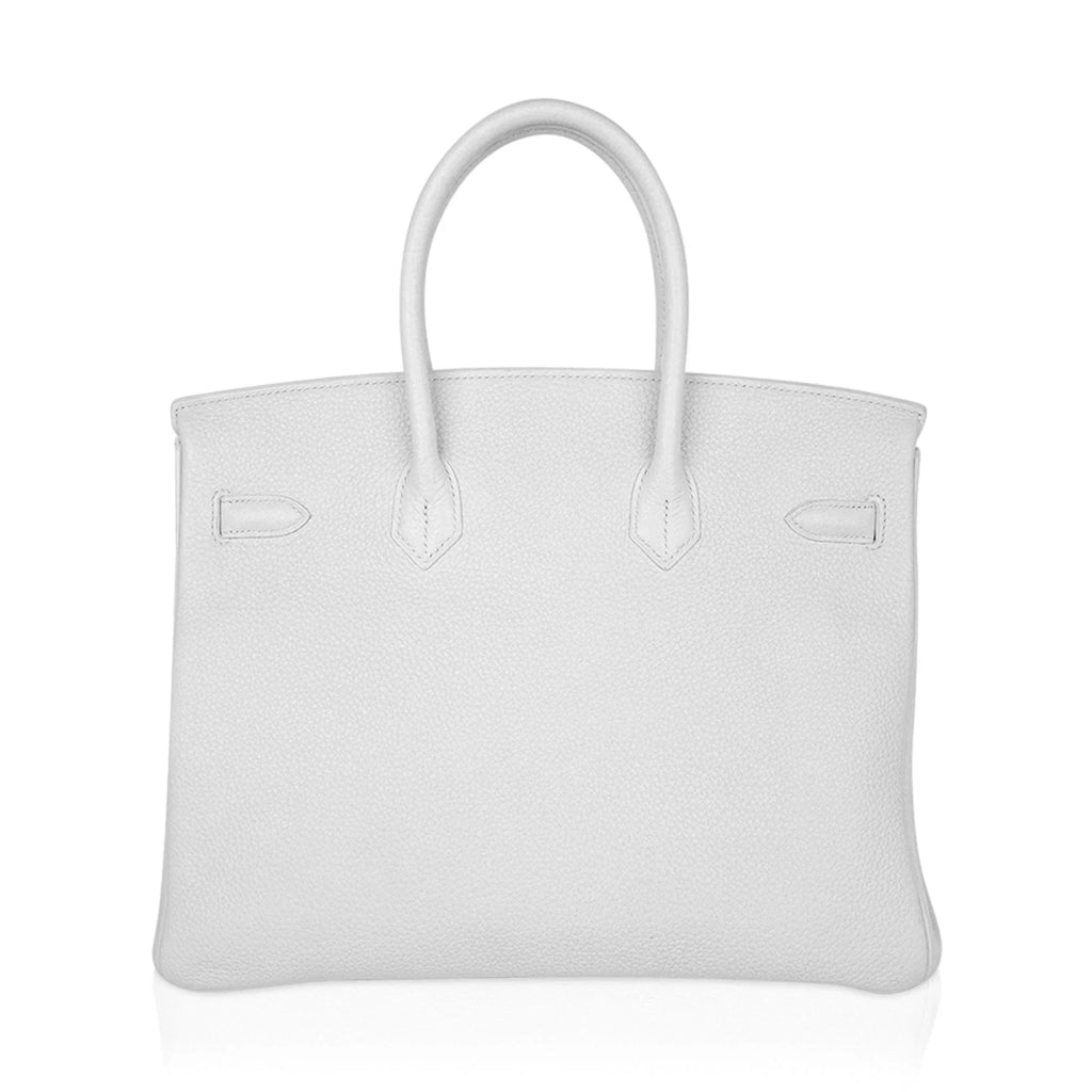 👜Birkin 35 Bag White Gold Hardware Clemence Leather New