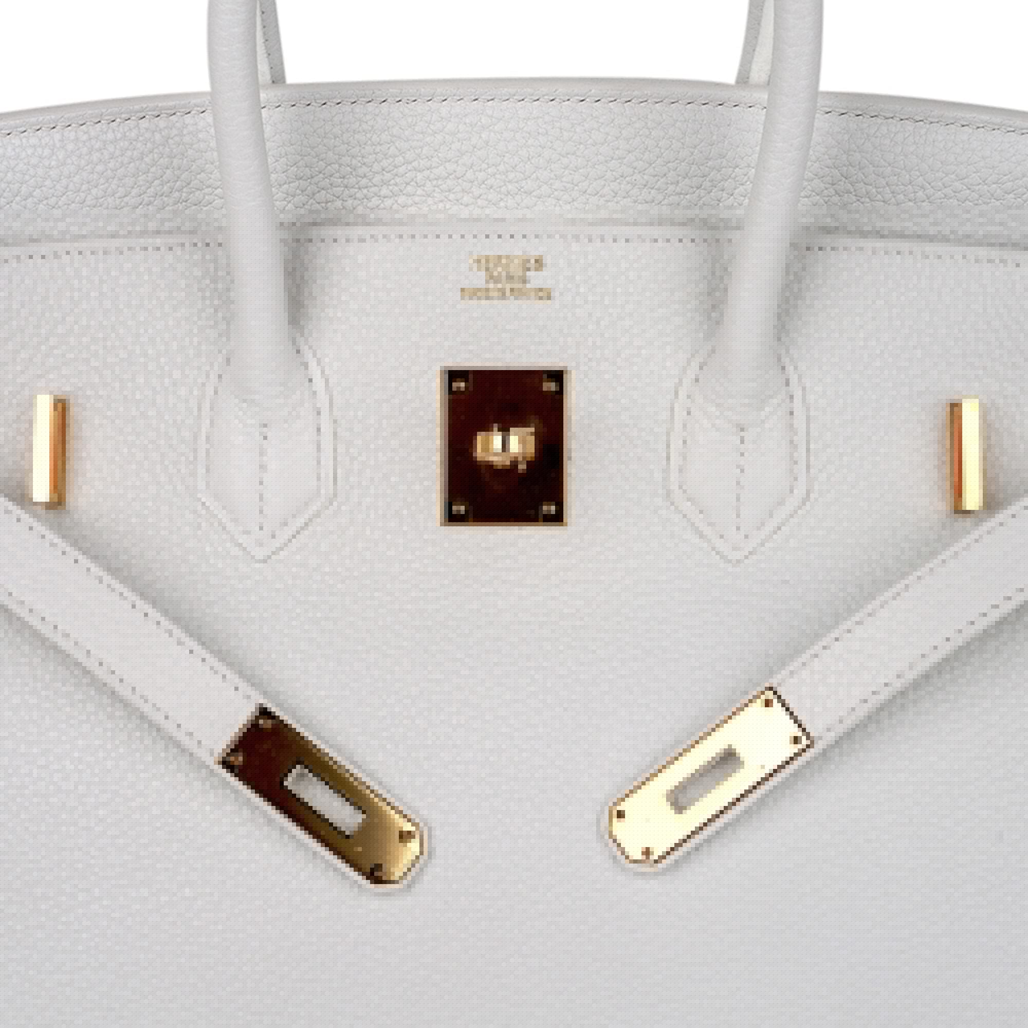 👜Birkin 35 Bag White Gold Hardware Clemence Leather New