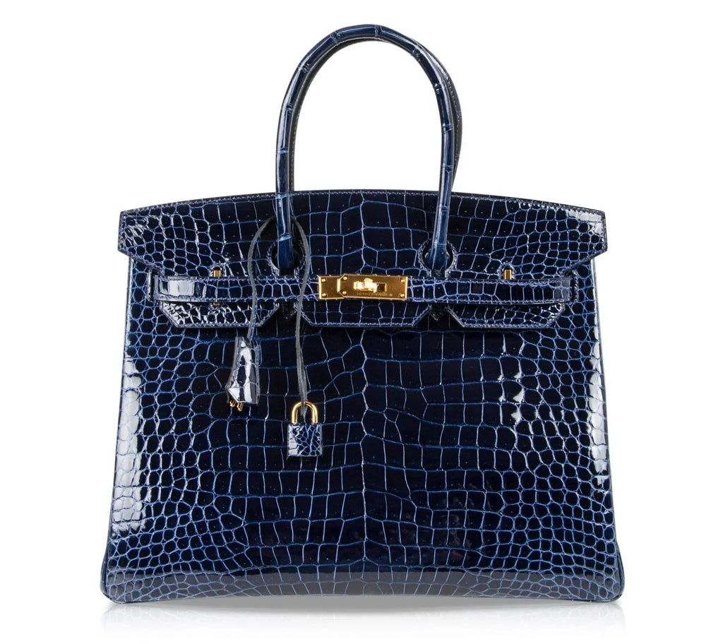 👜Birkin 35 Bag Blue Sapphire Porosus Crocodile Gold Hardware New