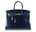 👜Birkin 35 Bag Blue Sapphire Porosus Crocodile Gold Hardware New