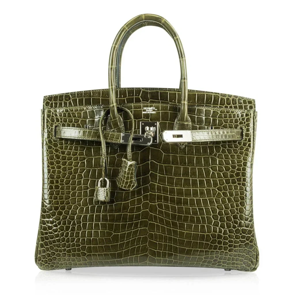 👜Birkin 35 Bag Vert Veronese Porosus Crocodile Palladium Hardware