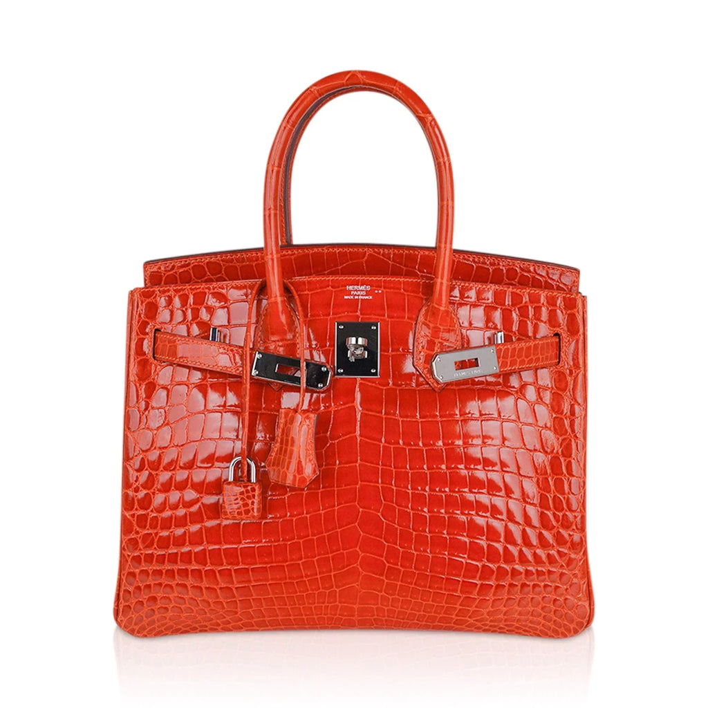👜Birkin 30 Bag Orange Crocodile with Palladium Hardware