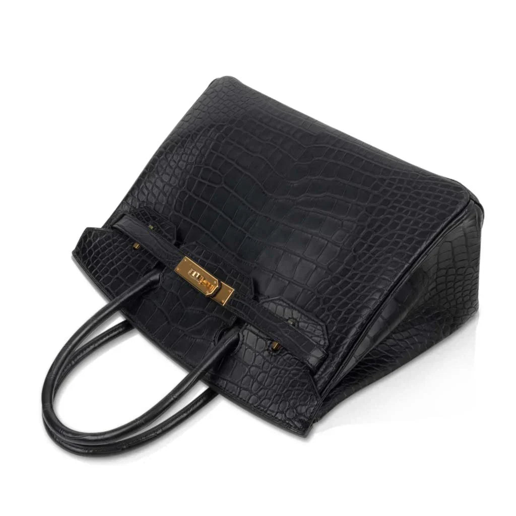 👜Birkin 30 Bag Black Matte Alligator Gold Hardware