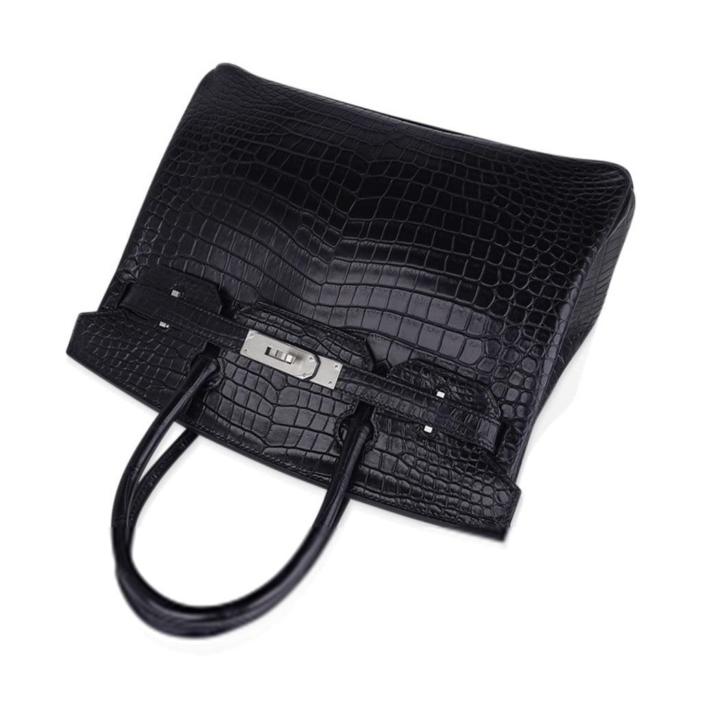 👜Birkin HSS 30 Matte Porosus Crocodile Black / Rose Pourpre Bag