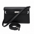 Kelly Elan 25 Underarm Baguette Bag, Genuine Top Layer Cowhide Goat Grain Leather, Silver Hardware Black Unisex Shoulder Purse, Multiway Crossbody Handheld Daily Bag, High Practical Daily Bag Size 25×6.5×15cm