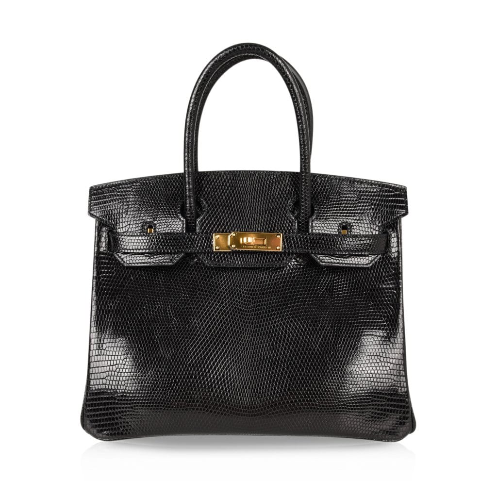 👜Birkin 30 Bag Jet Black Lizard Gold Hardware