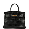 👜Birkin Black Matte Niloticus Crocodile Gold Hardware