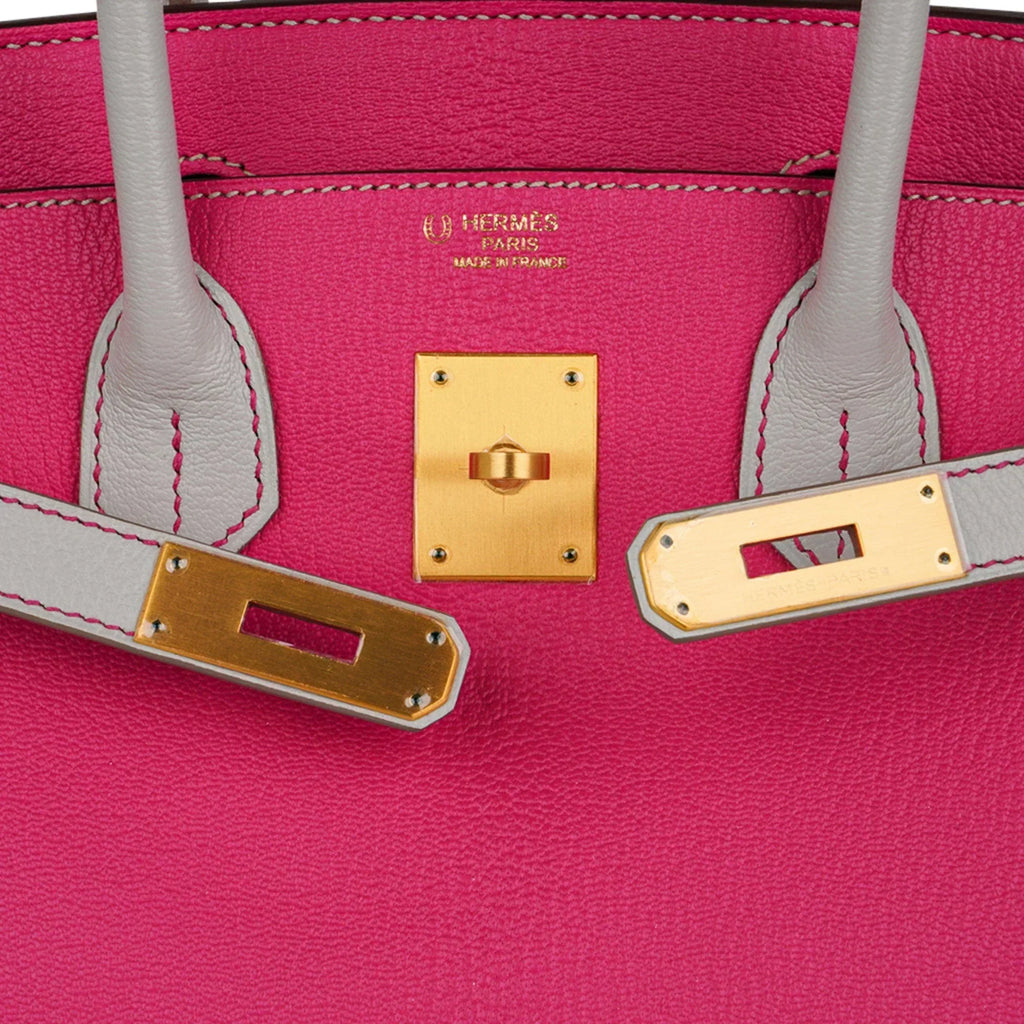 👜Special Order HSS Birkin 30 Bag Rose Shocking & Gris Perle Chevre Leather with Brushed Gold Hardware