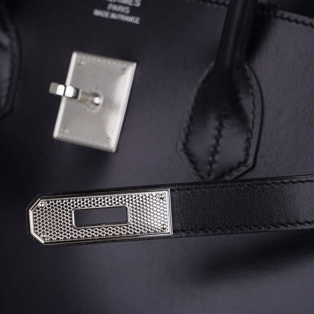 👜Birkin 35 Bag Black Box Palladium Guilloche Hardware