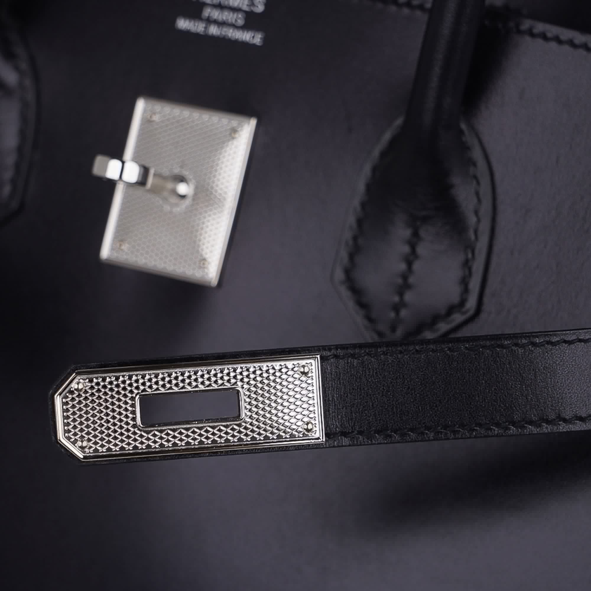 👜Birkin 35 Bag Black Box Palladium Guilloche Hardware