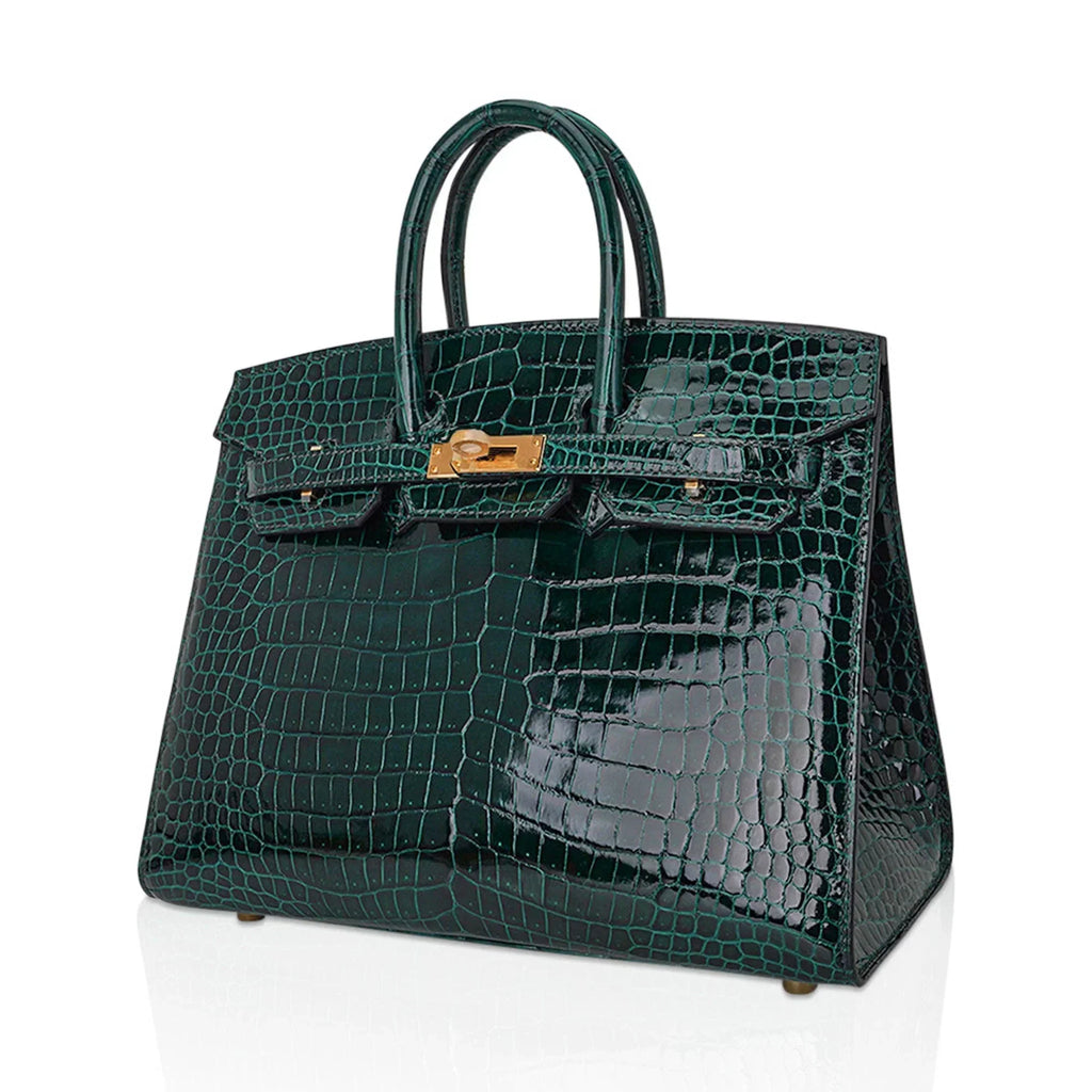 👜Birkin 25 Bag Sellier Vert Fonce Porosus Crocodile Bag with Gold Hardware