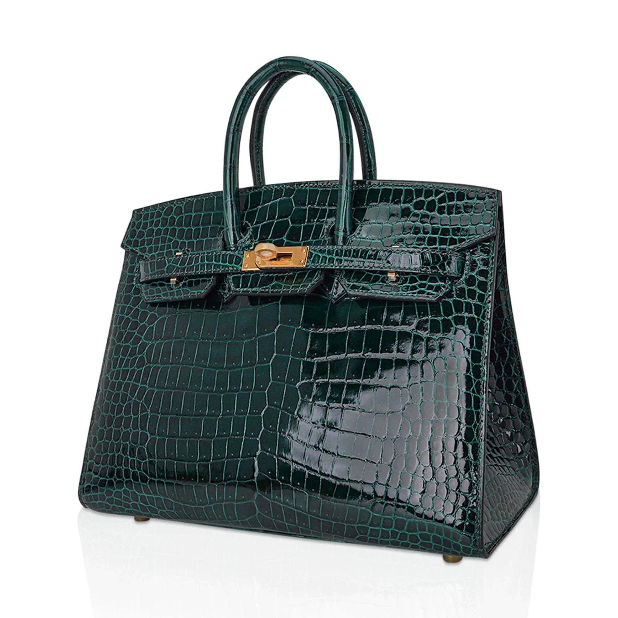 👜Birkin 25 Bag Sellier Vert Fonce Porosus Crocodile Bag with Gold Hardware