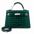 Kelly Sellier 22cm Vert Emeraude Shiny Crocodile Leather Gold Hardware & Palladium Hardware Women Handbag