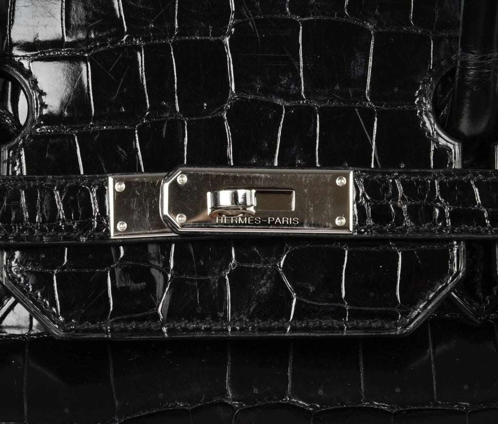 👜Birkin 40 Bag Black Porosus Crocodile Palladium