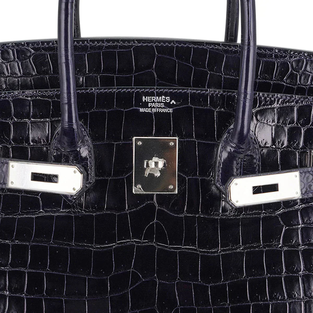 👜Birkin 35 Bag Blue Marine Porosus Crocodile with Palladium Hardware