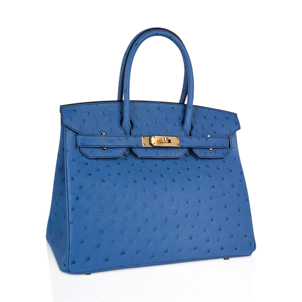 👜Birkin 30 Bag Bleu Mykonos Ostrich with Gold Hardware
