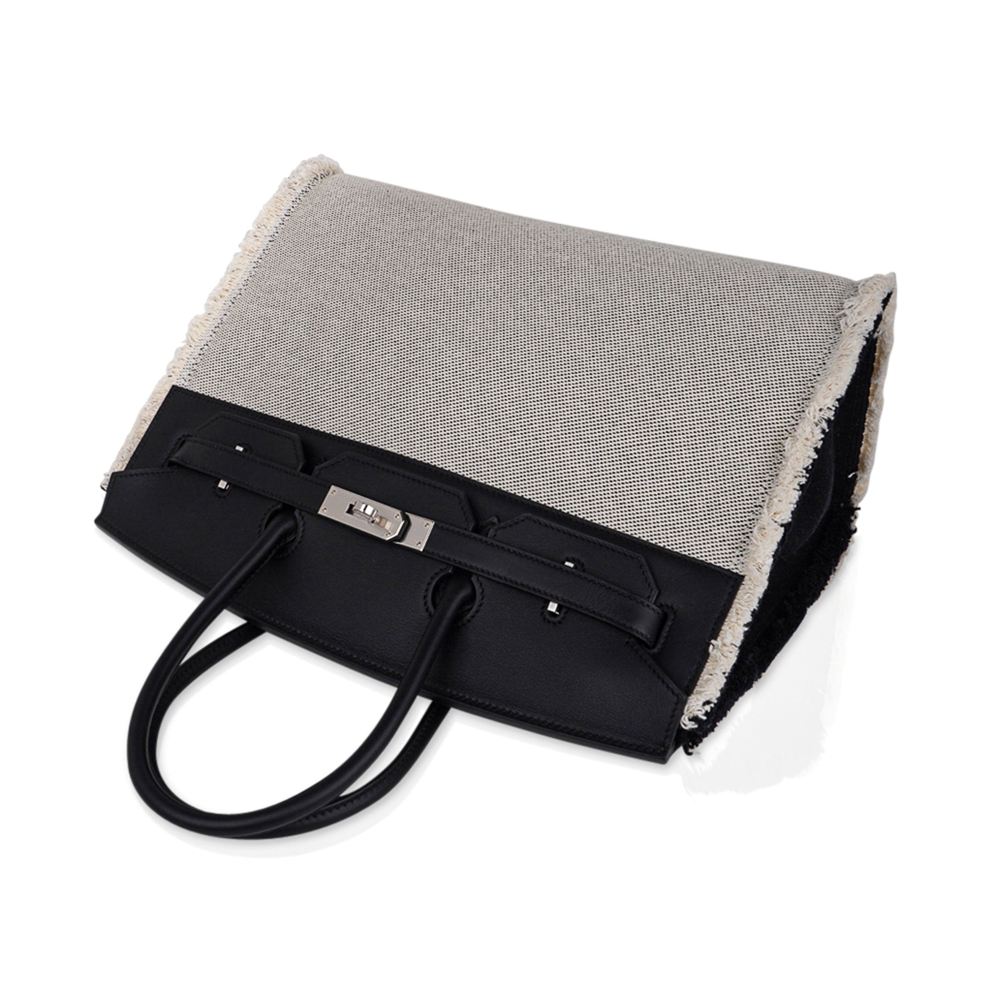 👜Birkin Fray Fray 35 Bag Black Swift Leather / Toile Limited Edition