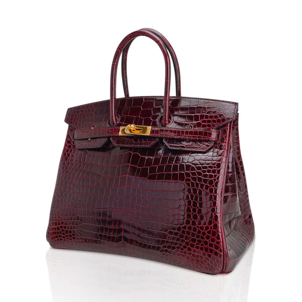 👜Birkin 35 Bag Bordeaux Porosus Crocodile with Gold Hardware