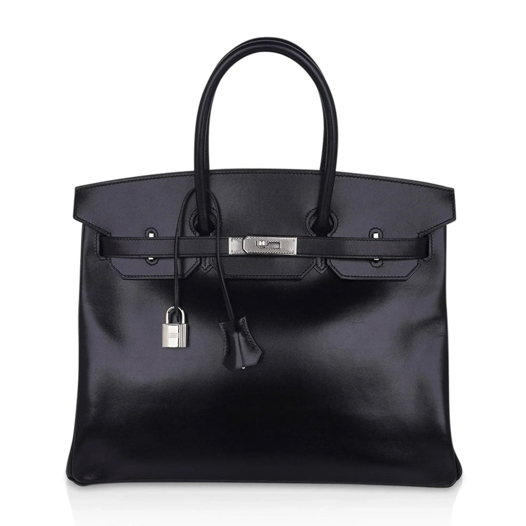 👜Birkin 35 Bag Black Box Palladium Guilloche Hardware