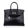👜Birkin 35 Bag Black Box Palladium Guilloche Hardware