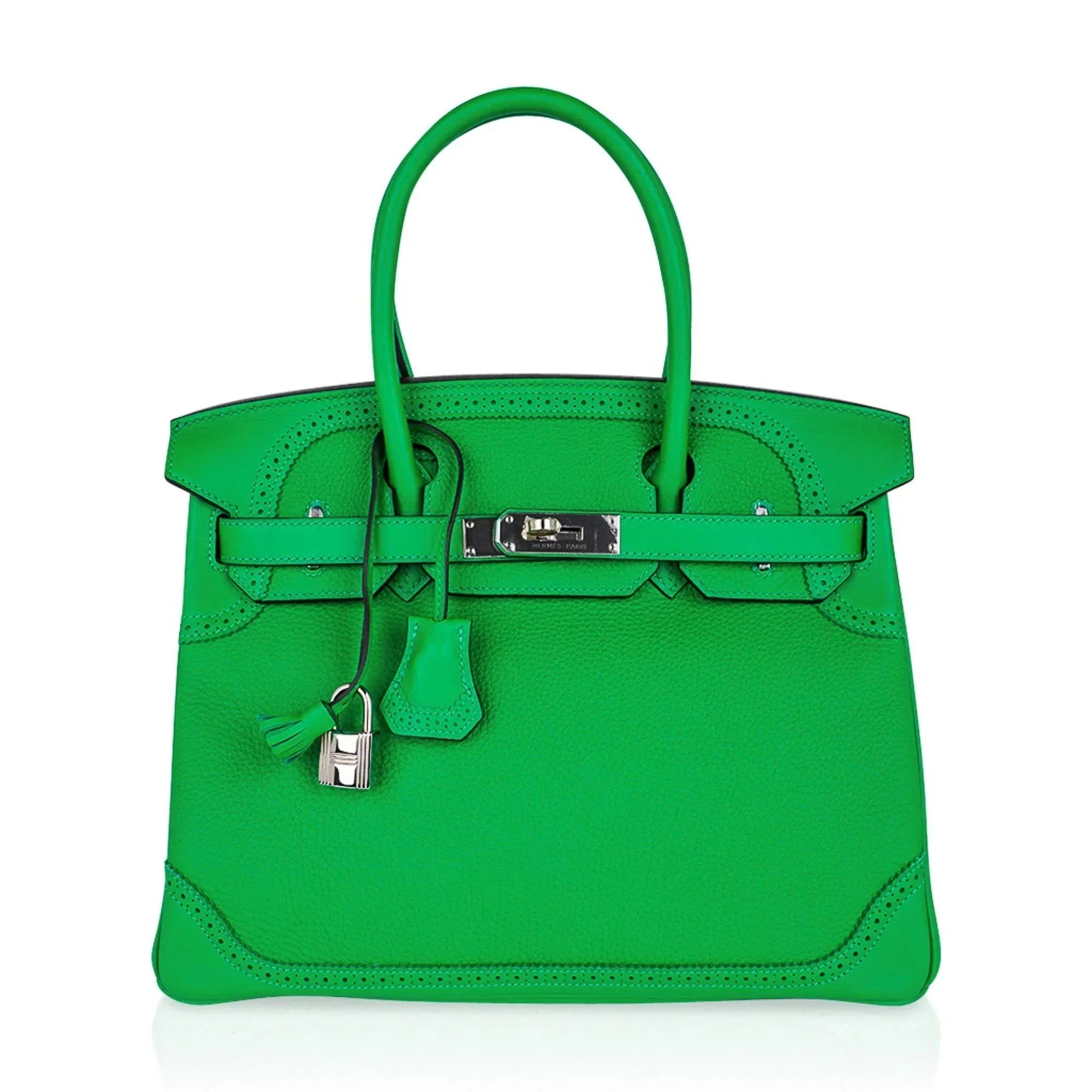 👜Birkin 30 Ghillies Limited Edition Bag Bamboo Palladium Hardware New w/Box