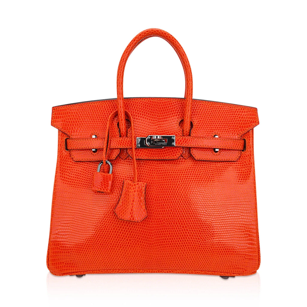 👜Birkin 25 Bag Orange Tangerine Lizard with Ruthenium Hardware