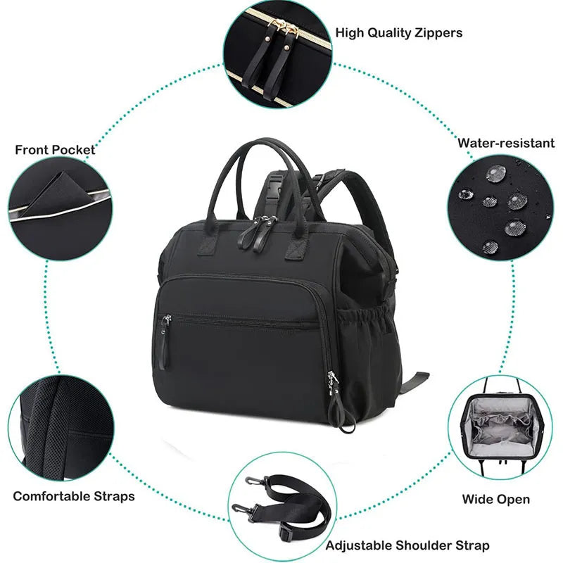 Women's Large-Capacity Cotton Diaper Bag (Convertible Backpack/Shoulder Bag) — Suitable for Parenting, Shopping, and Daily Outings