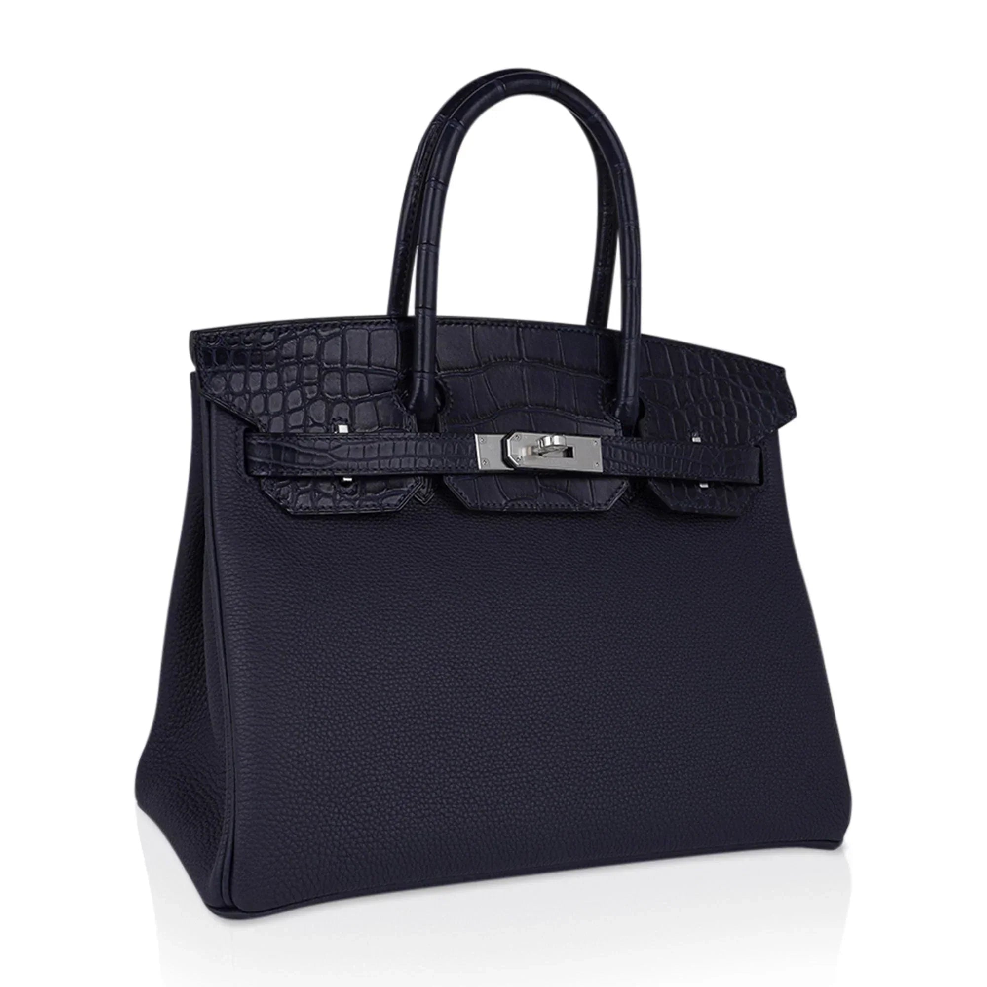 👜Birkin 30 Touch Blue Indigo Matte Alligator Bag Palladium Hardware