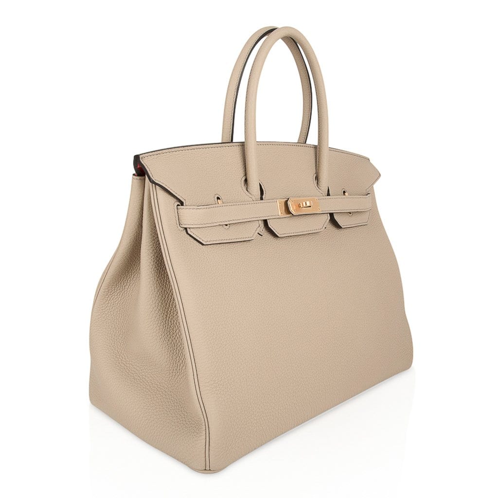 👜Birkin 35 HSS Bi-Color Bag Trench / Rose Jaipur Brushed Gold Hardware