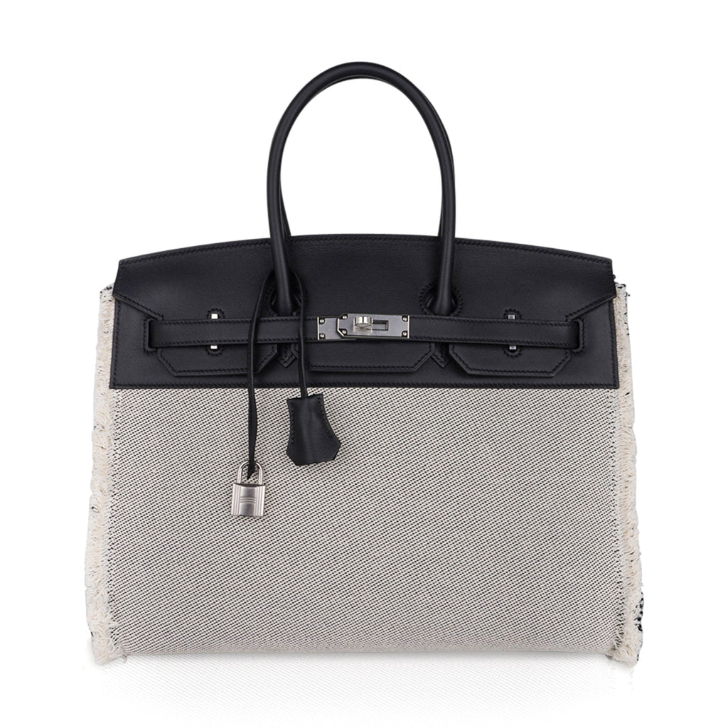 👜Birkin Fray Fray 35 Bag Black Swift Leather / Toile Limited Edition