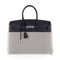 👜Birkin Fray Fray 35 Bag Black Swift Leather / Toile Limited Edition