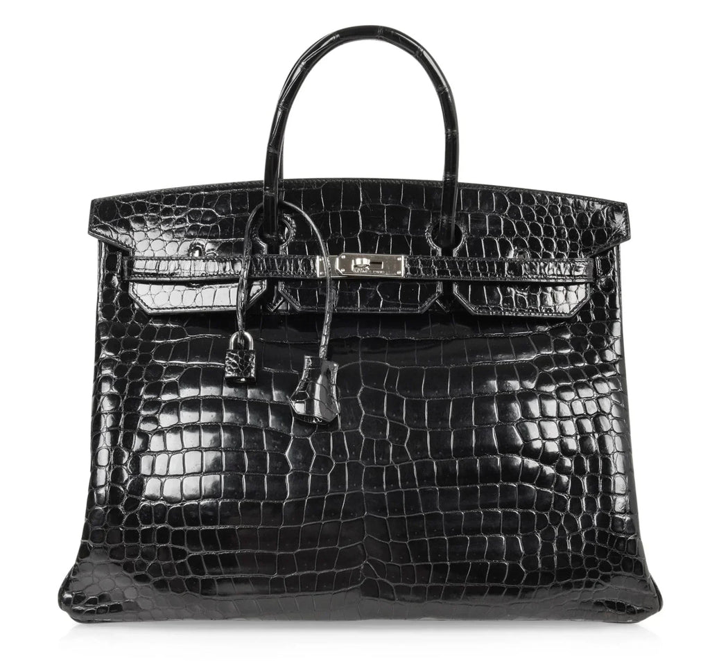👜Birkin 40 Bag Black Porosus Crocodile Palladium