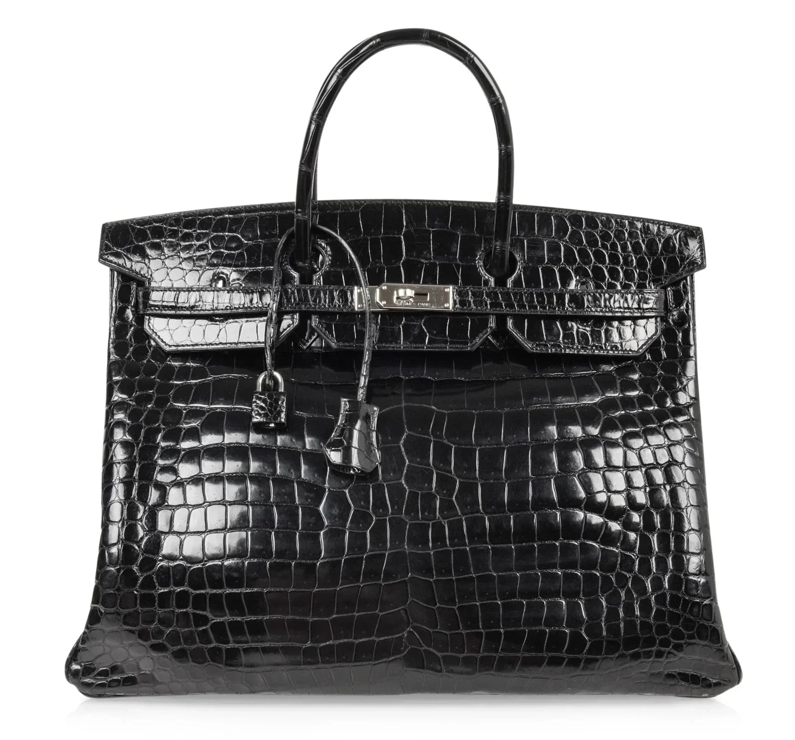 👜Birkin 40 Bag Black Porosus Crocodile Palladium