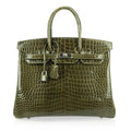 👜Birkin 35 Bag Vert Veronese Porosus Crocodile Palladium Hardware