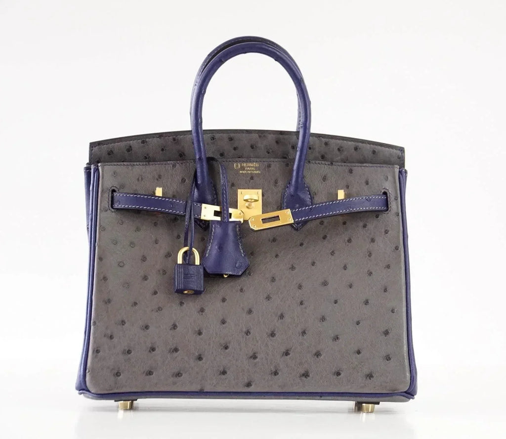 👜Birkin 25 Bag HSS Ostrich Gris Agate/Blue Sapphire Brushed Gold