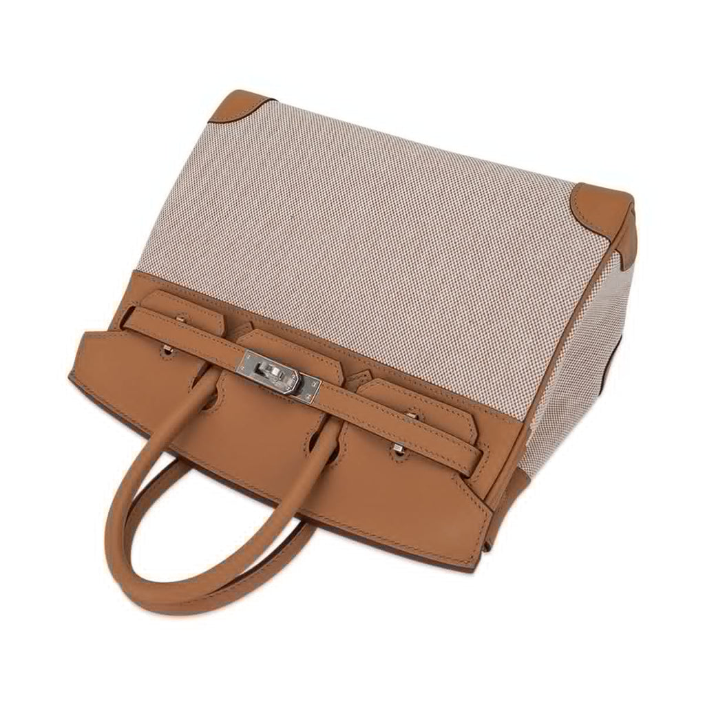 👜Limited Edition Birkin 25 Bag in Biscuit Swift Leather & Ecru Toile H with Palladium Hardware