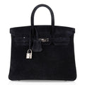 👜Birkin 25 Bag Black Doblis Suede with Palladium Hardware