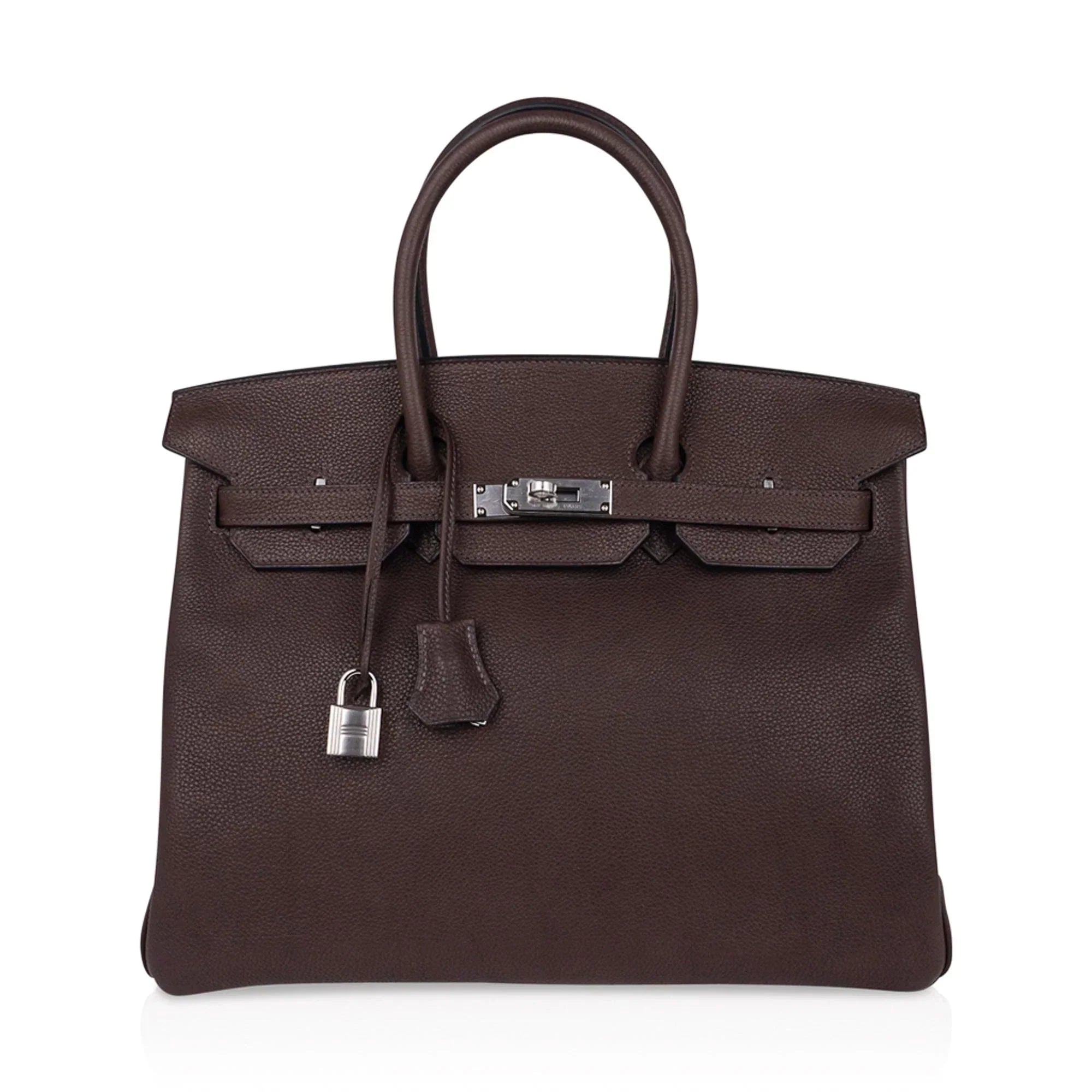 👜Birkin 35 Bag Ebene Barenia Faubourg Leather with Palladium Hardware